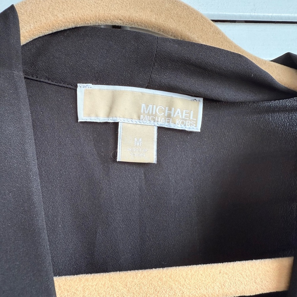 Michael Kors Black Wrap Tie Front Peplum Blouse - Picture 2 of 4